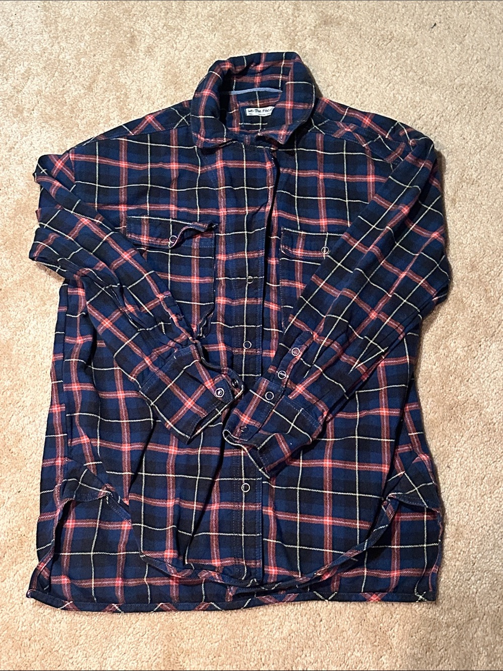We the Free Womens Navy and Red Plaid Flannel Shirt - Casual Button-Up